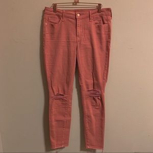 OLD NAVY BRIGHT CORAL RIPPED SKINNY JEANS